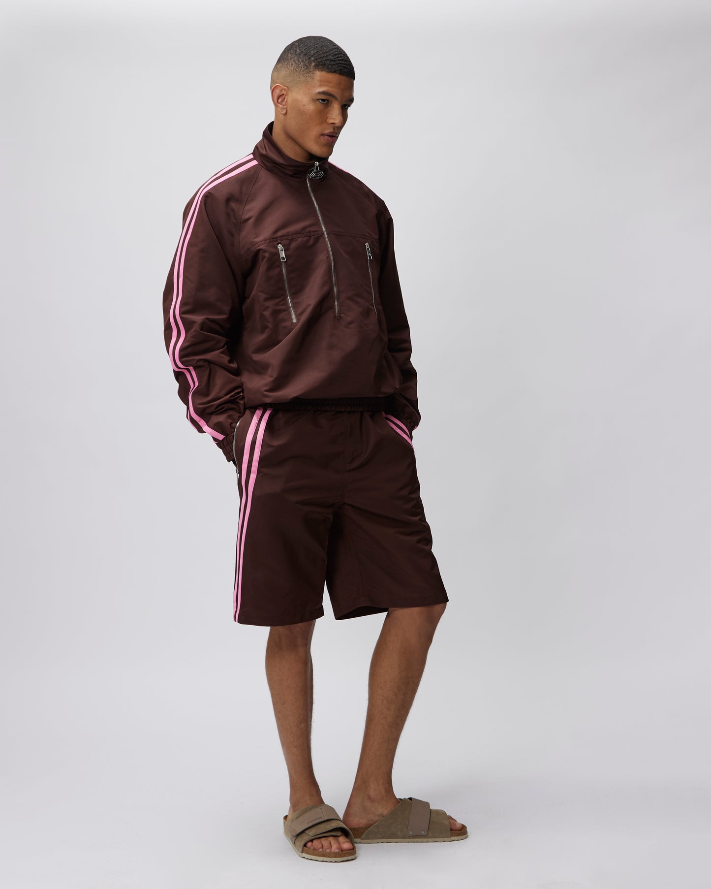 NYLON TRACK JACKET WITH SIDE STRIPE - Due Diligence Apparel