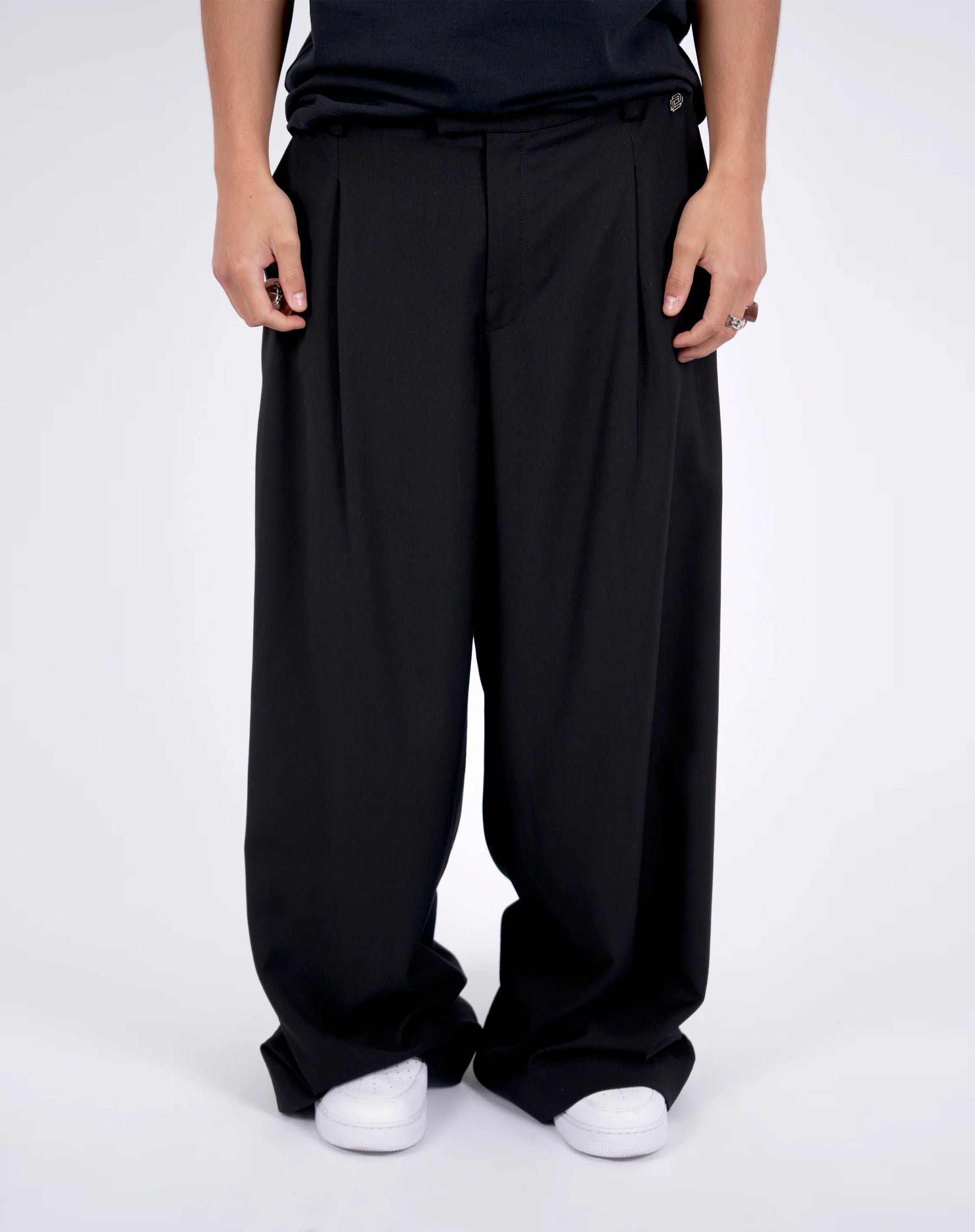 Black Wide Leg Pleated Trouser - Due Diligence Apparel