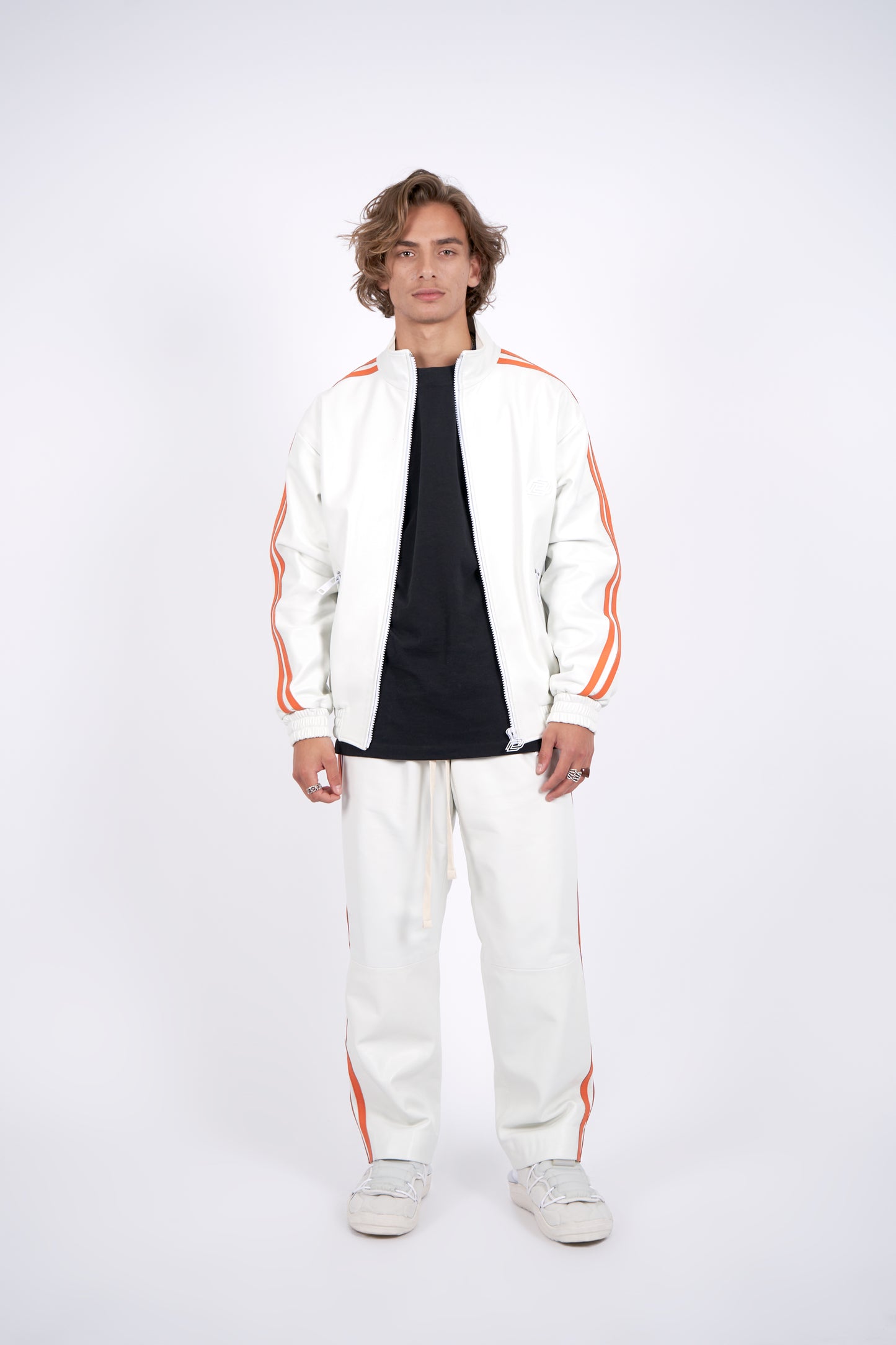 Leather Track Jacket With Side Stripes - Due Diligence Apparel
