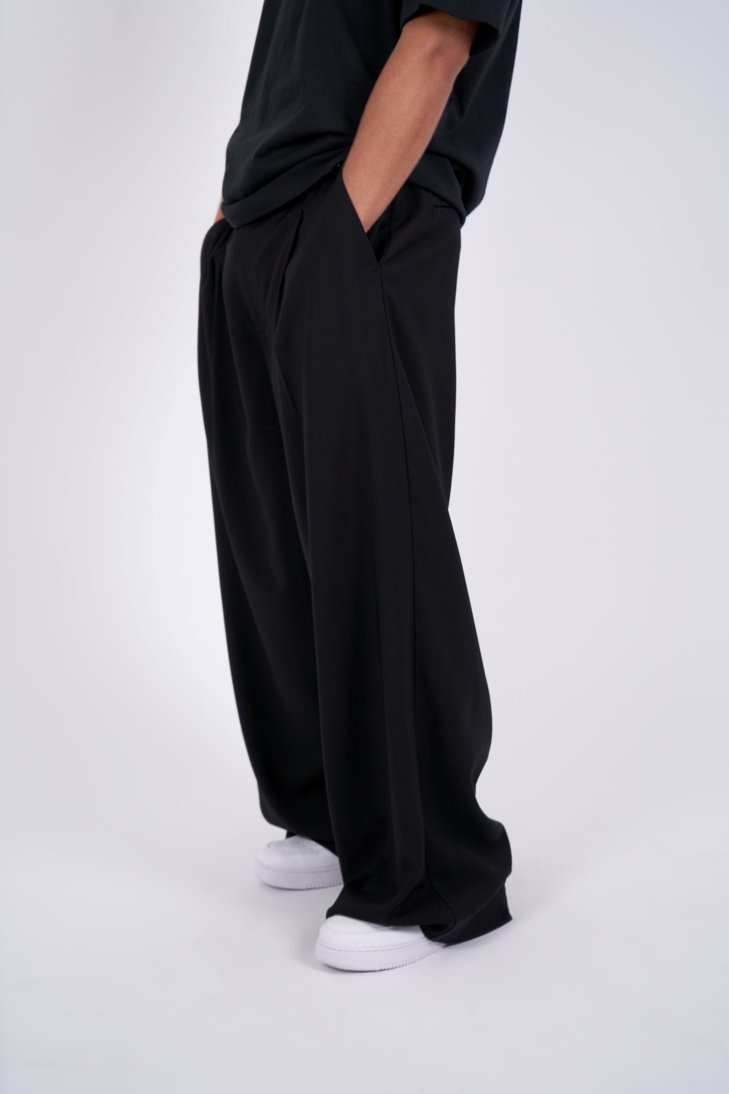 Black Wide Leg Pleated Trouser - Due Diligence Apparel