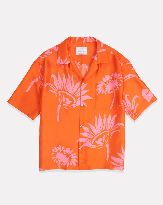 Sunflower Print Silk Revere Shirt - Due Diligence Apparel